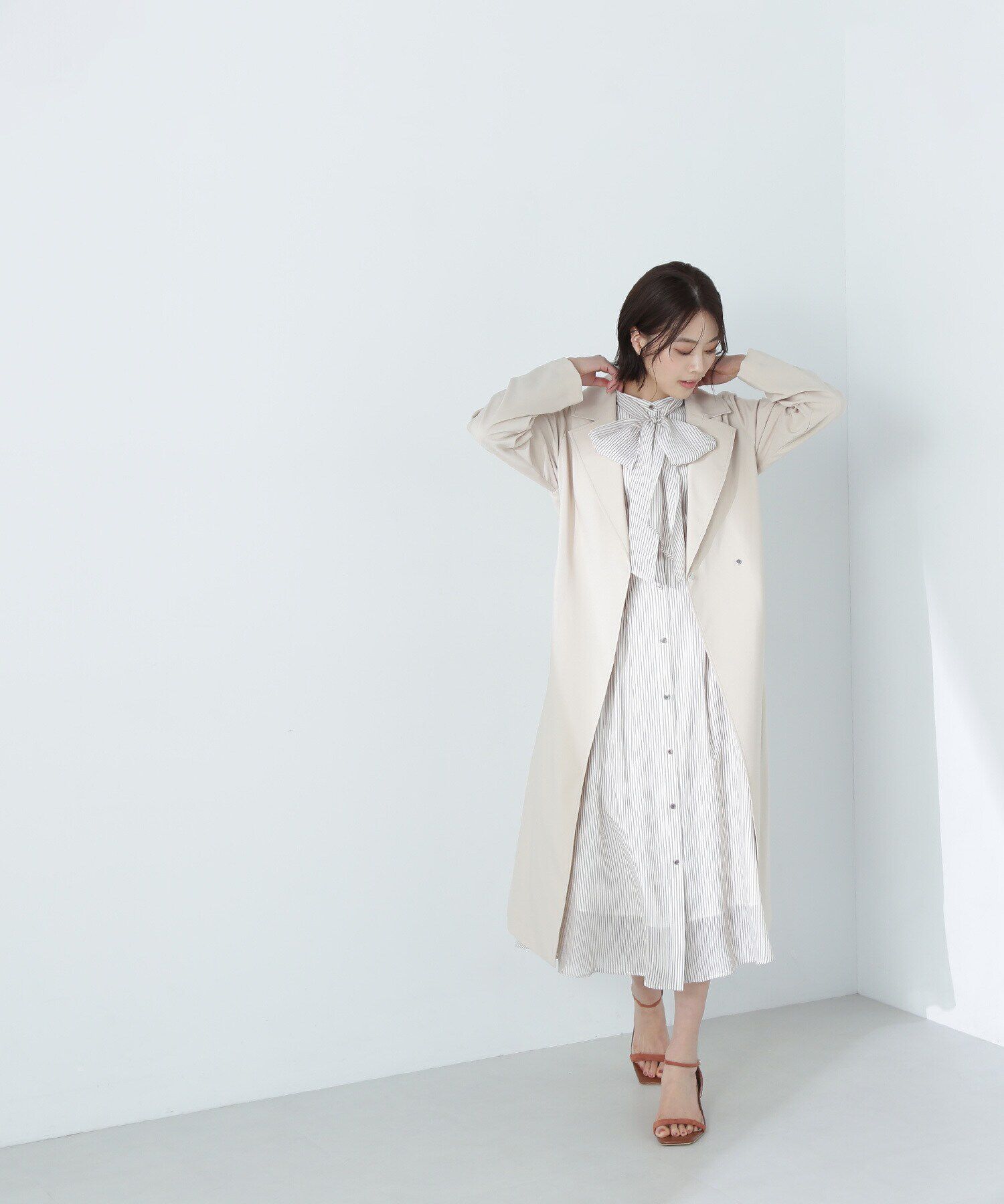  「シアーストライプボウタイワンピース」|ワンピース|