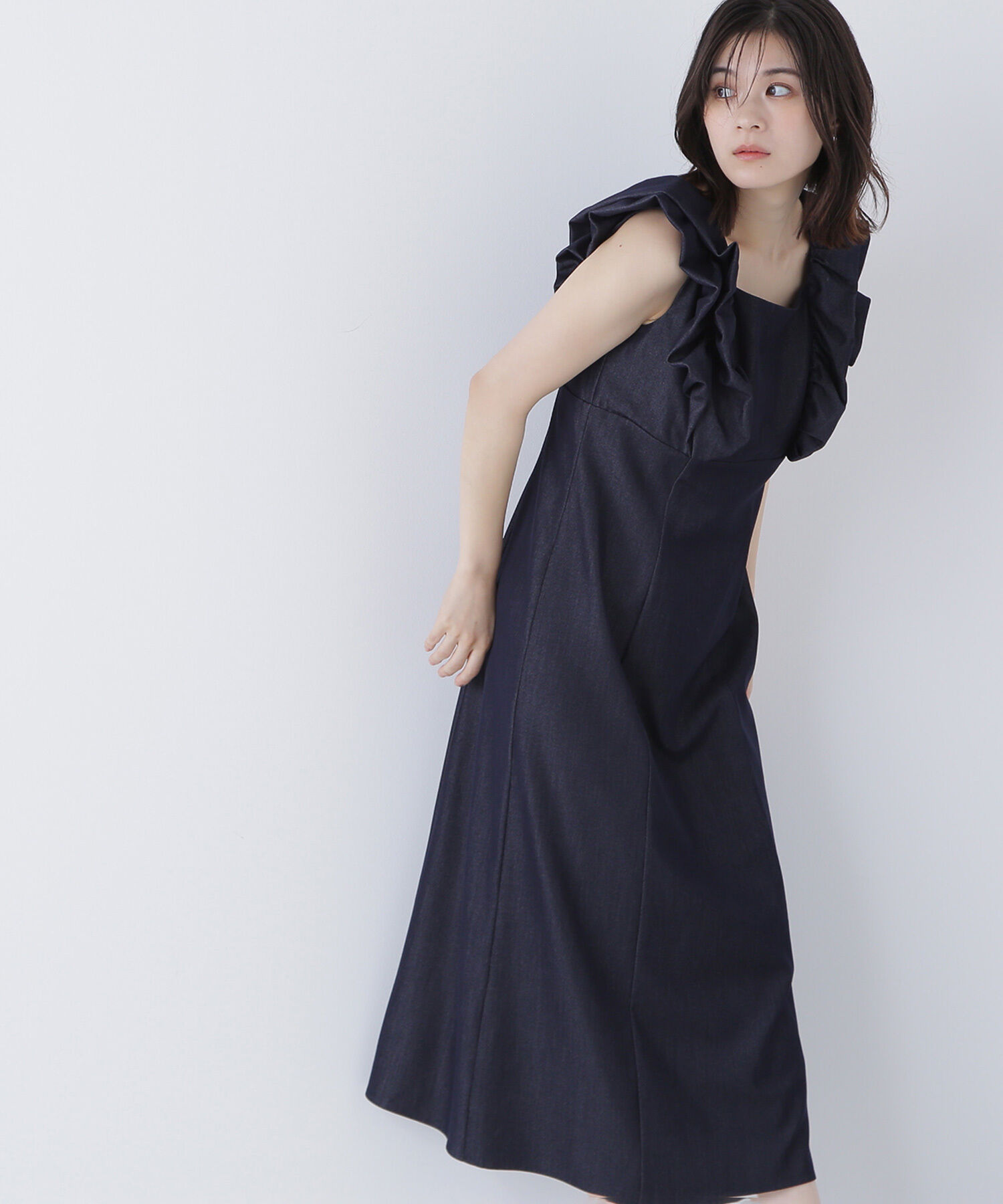  「シャンブレーバブルフリルワンピース」|ワンピース|