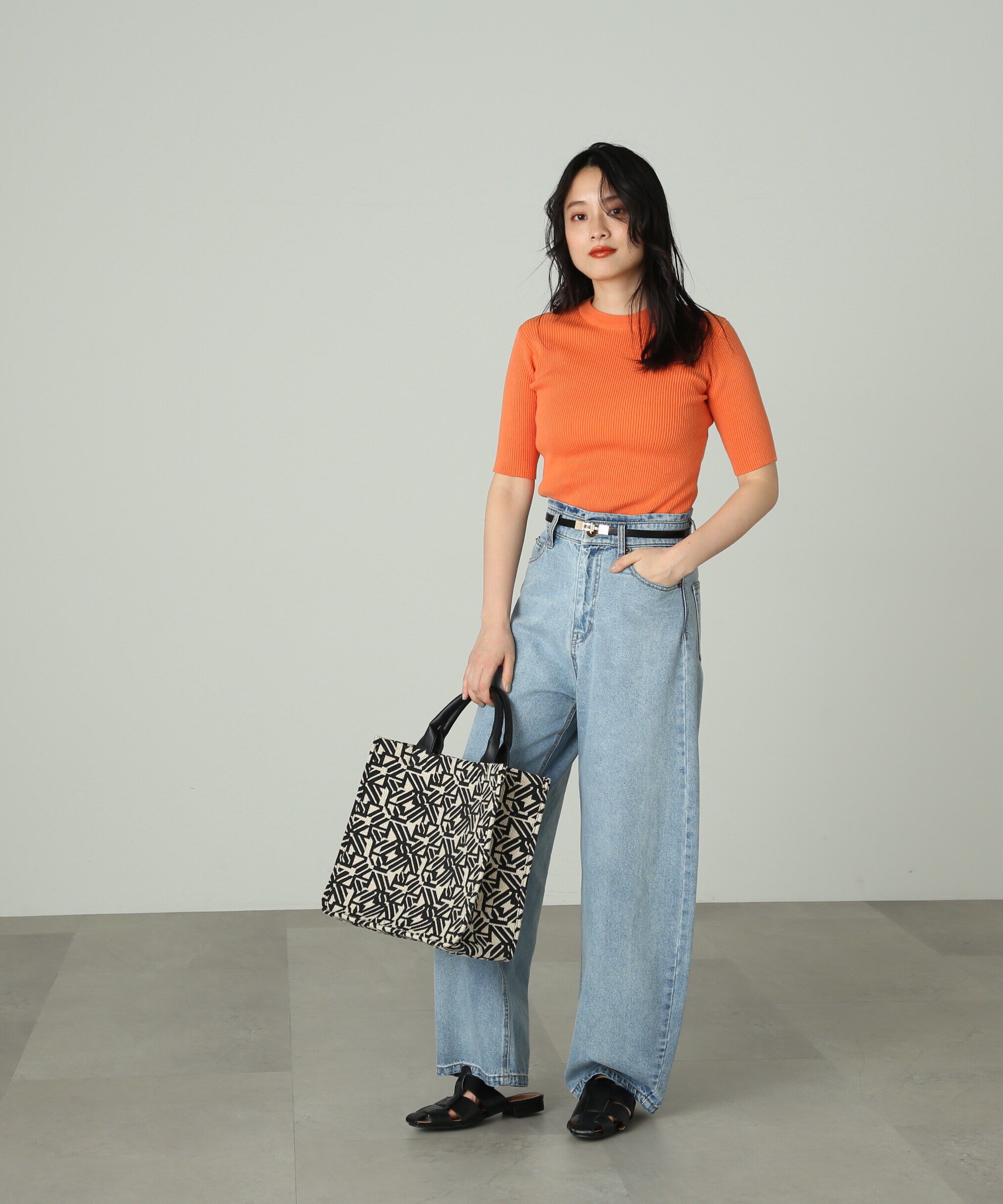  「［洗える］マシンウォッシャブルオーガニックコットン半袖ニット」|ニット・セーター|