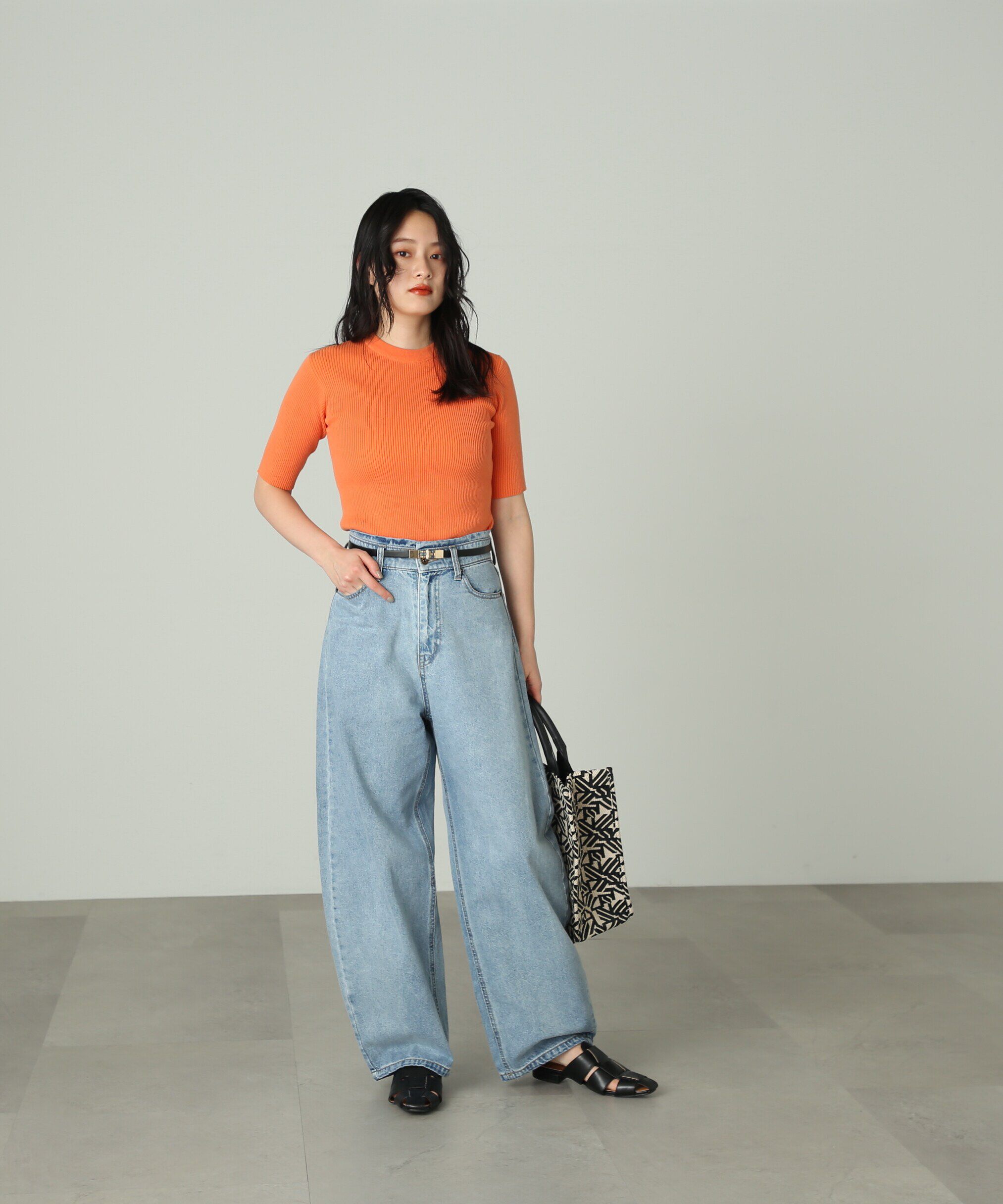  「［洗える］マシンウォッシャブルオーガニックコットン半袖ニット」|ニット・セーター|