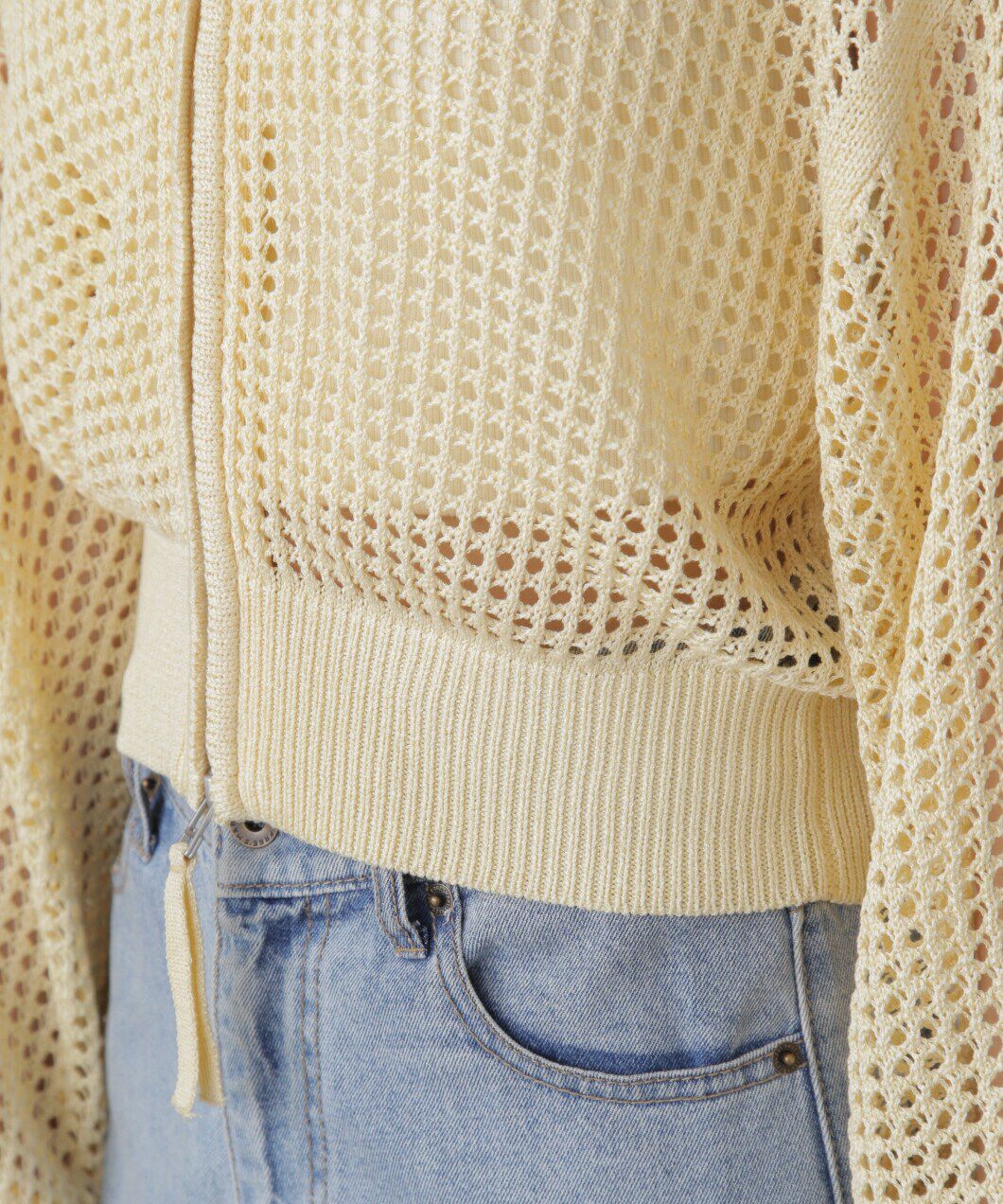  「フロントジップラメメッシュカーディガン」|ニット・セーター|