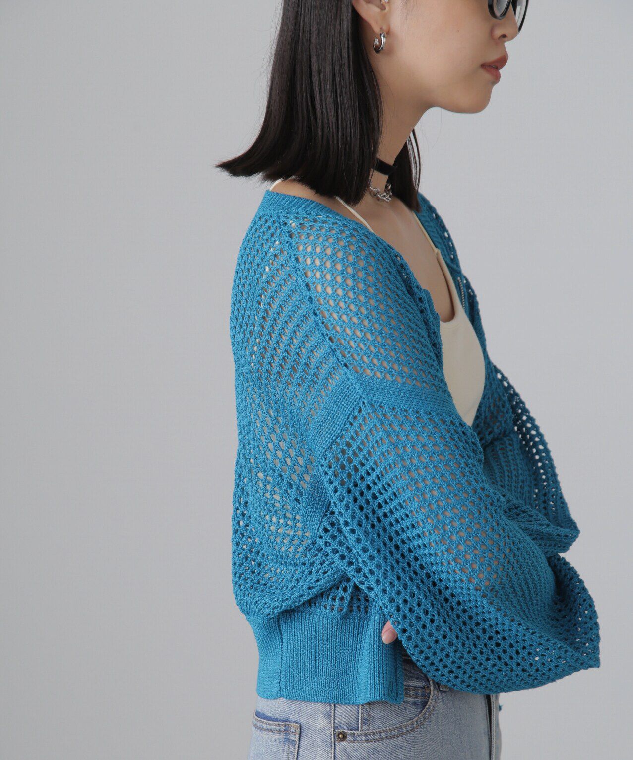  「フロントジップラメメッシュカーディガン」|ニット・セーター|