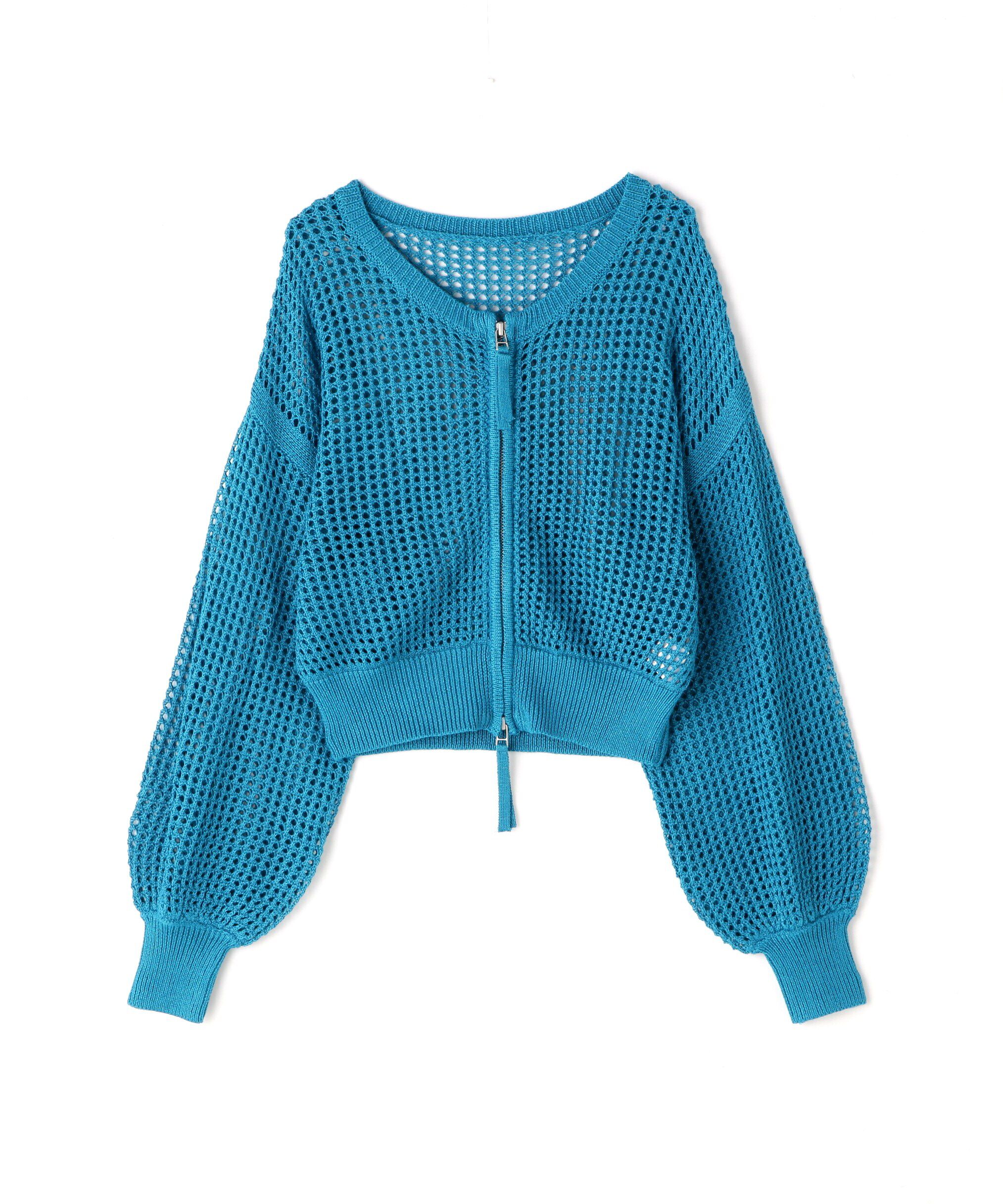  「フロントジップラメメッシュカーディガン」|ニット・セーター|