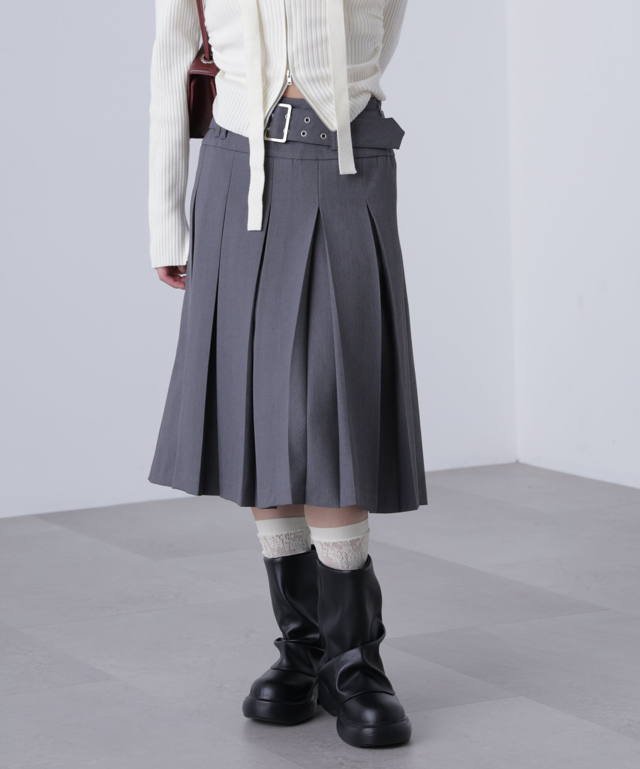  「タックプリーツミディスカート」|スカート|グレー