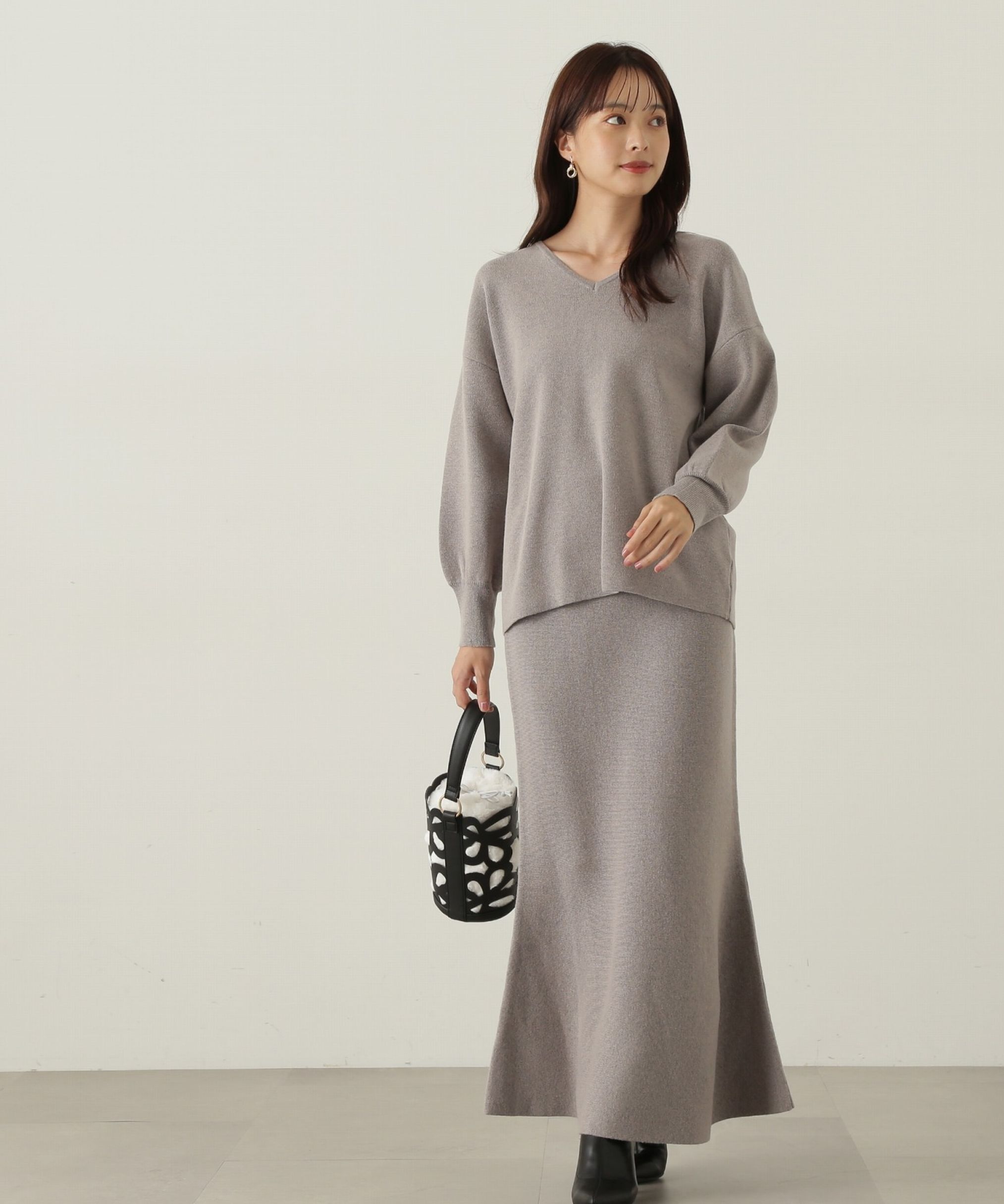 PROPORTION BODY DRESSING「マトンスリーブニットセットアップ　24AW」|ワンピース|トップグレー1