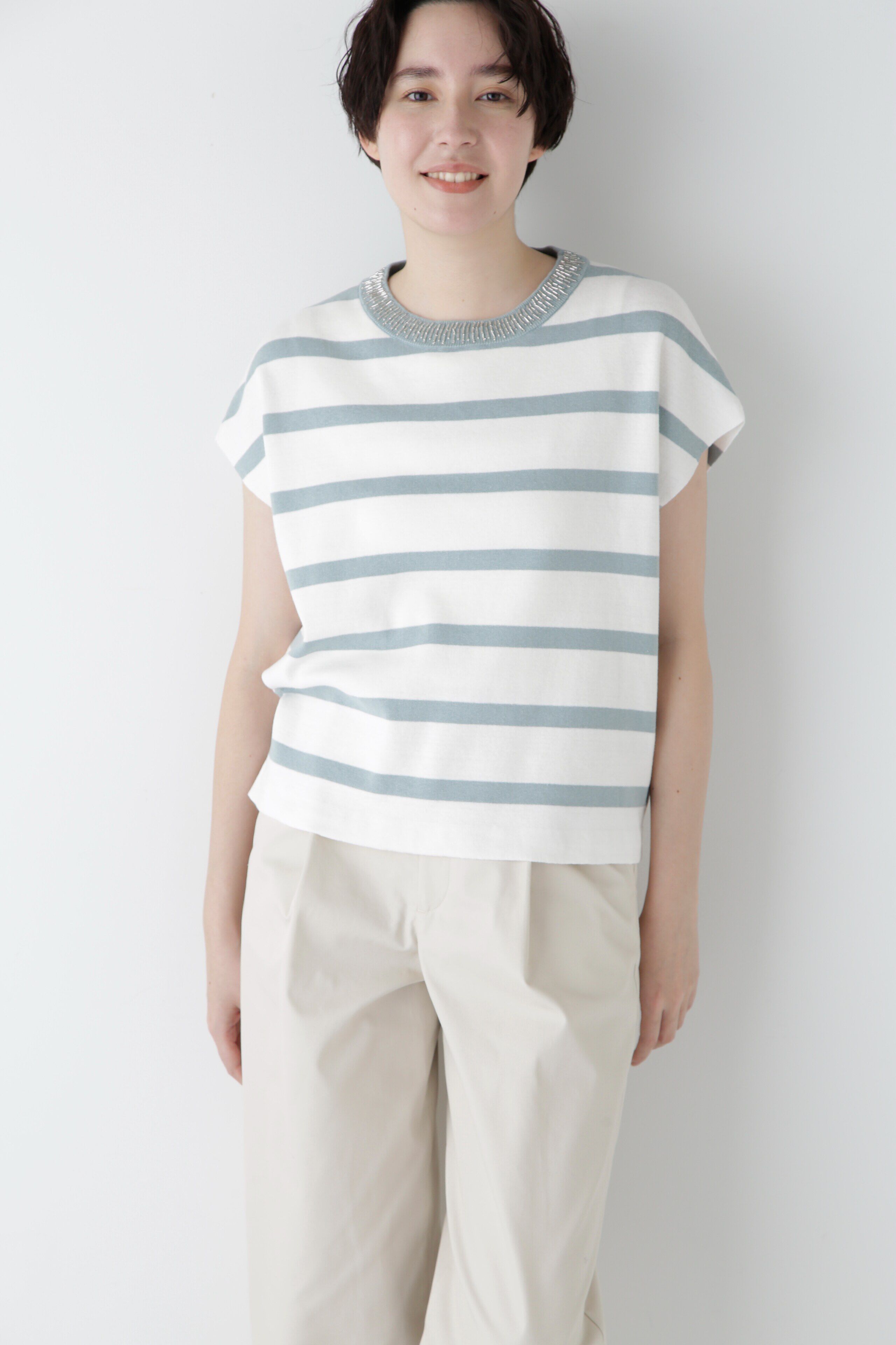  「◆【ウォッシャブル】ビジューボーダーニット」|ニット・セーター|ブルー&times;ホワ  3