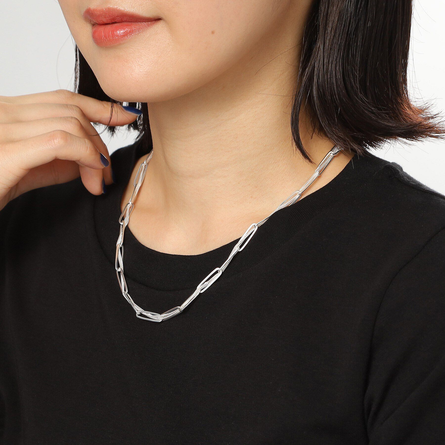 COCOSHNIK ONKITSCH「シルバー ミックスチェーン フラットカーブ スルー ネックレス」|ネックレス|