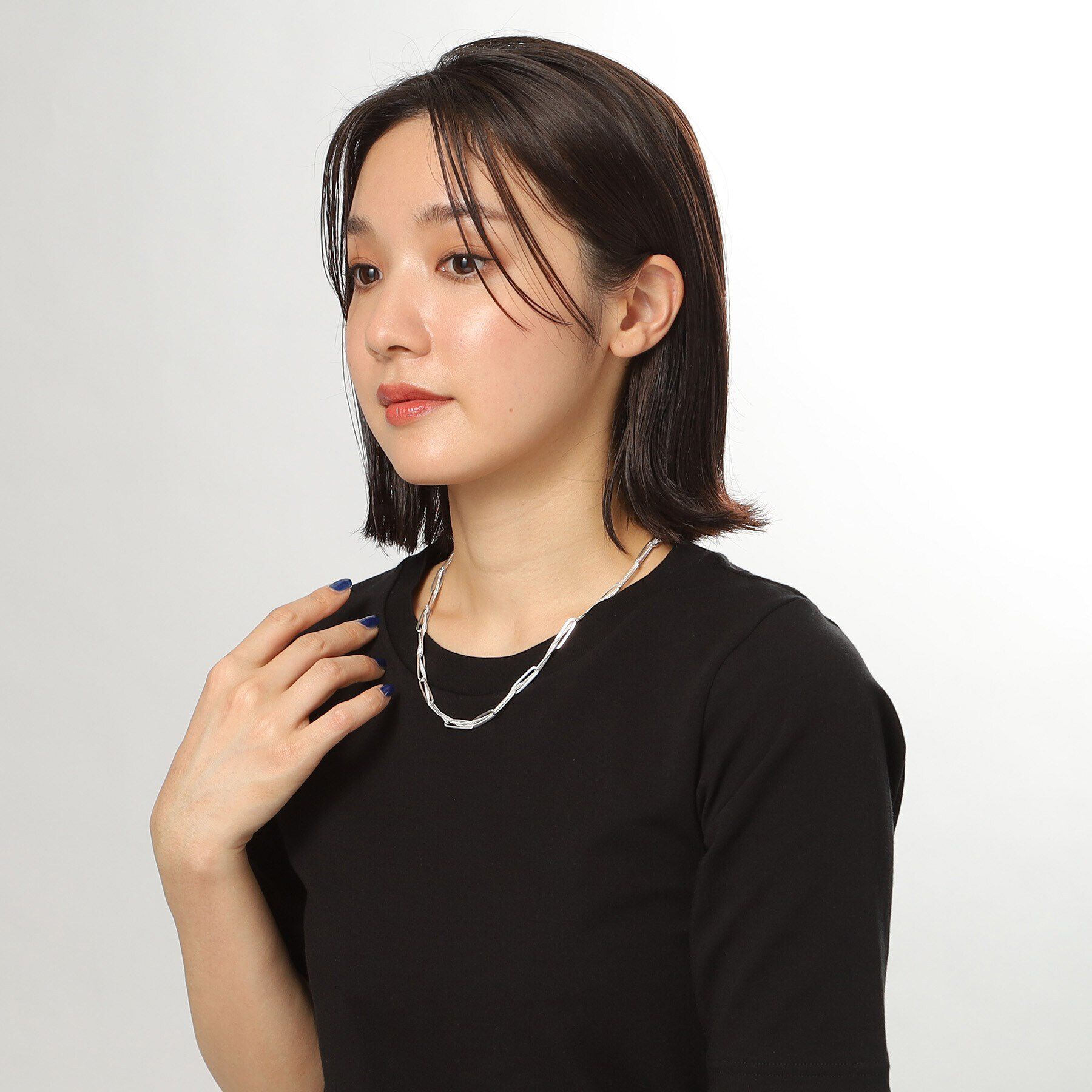 COCOSHNIK ONKITSCH「シルバー ミックスチェーン フラットカーブ スルー ネックレス」|ネックレス|