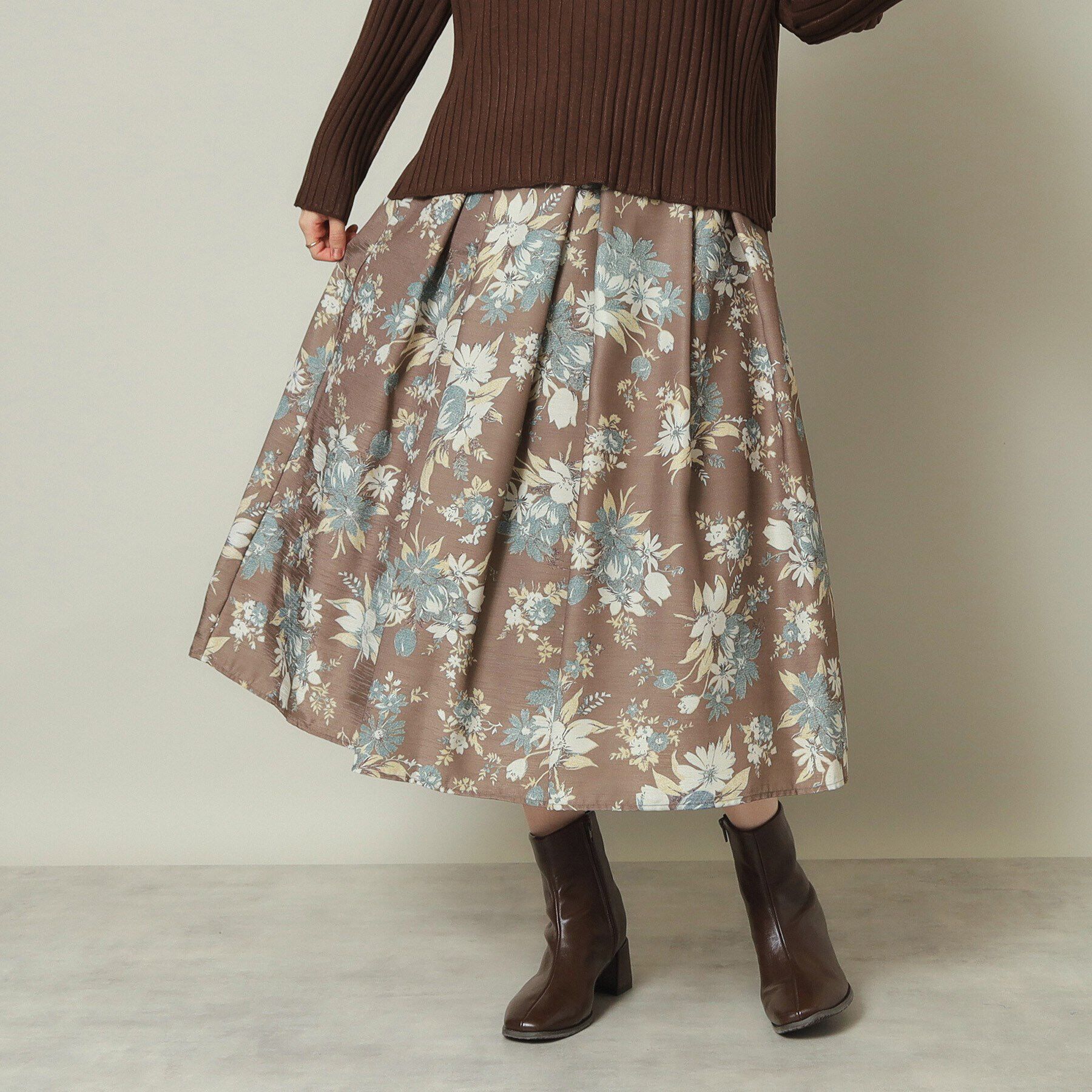 ITS&rsquo;DEMO「【手洗い可／後ろウエストゴム】シャンタン花柄スカート」|スカート|