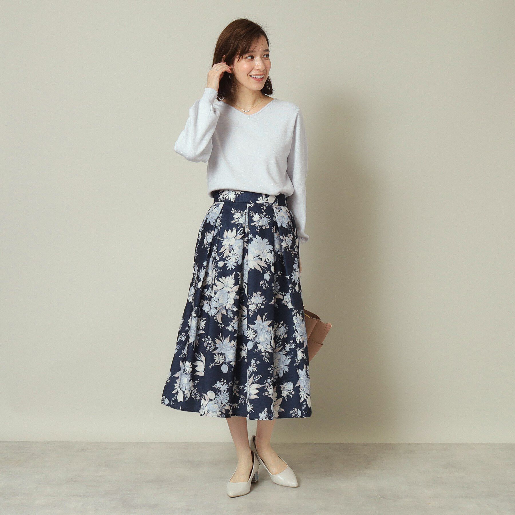 ITS&rsquo;DEMO「【手洗い可／後ろウエストゴム】シャンタン花柄スカート」|スカート|