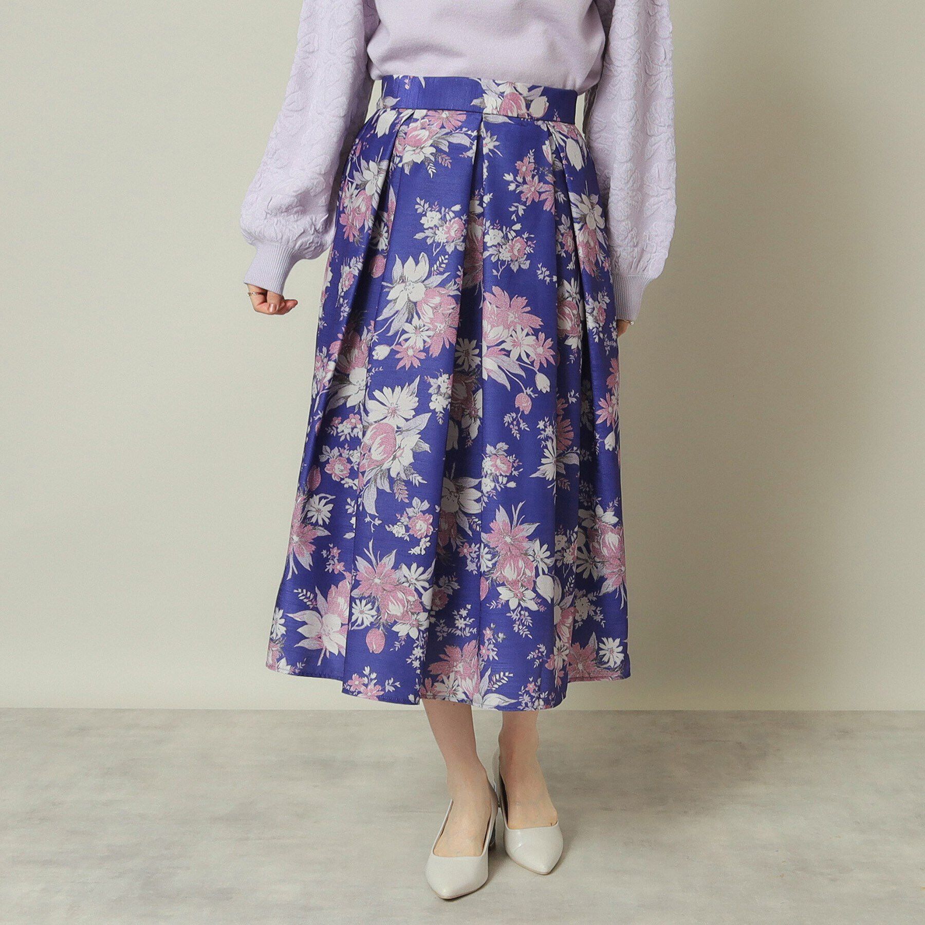 ITS&rsquo;DEMO「【手洗い可／後ろウエストゴム】シャンタン花柄スカート」|スカート|