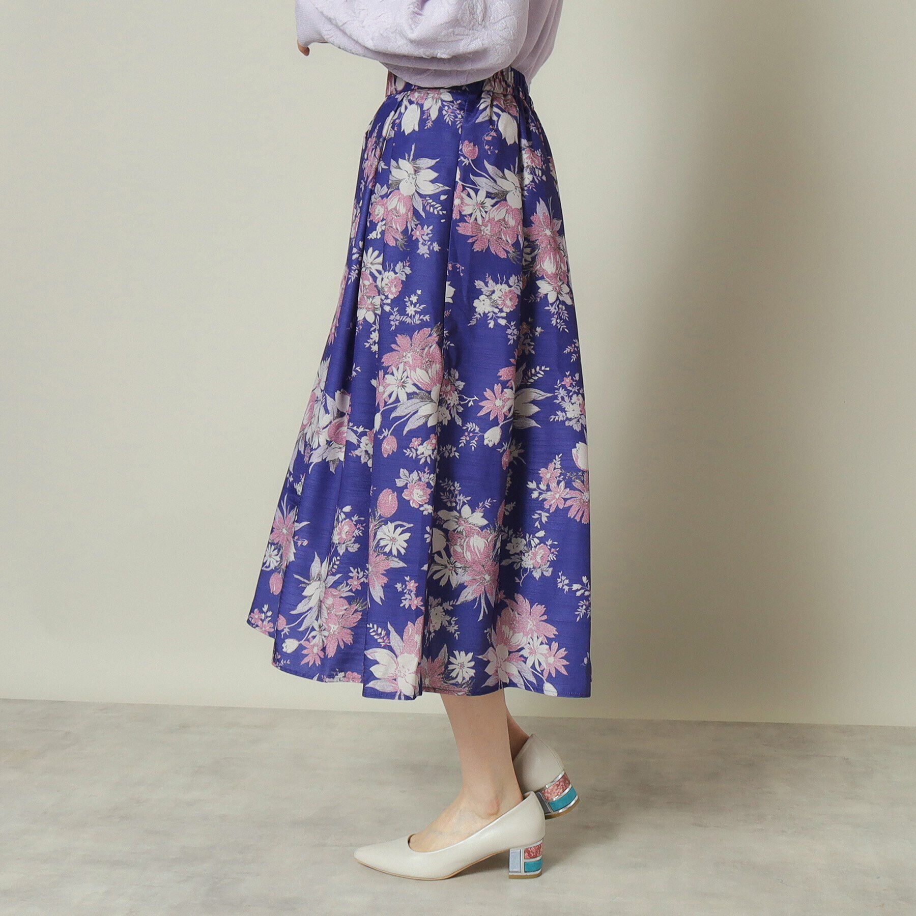 ITS&rsquo;DEMO「【手洗い可／後ろウエストゴム】シャンタン花柄スカート」|スカート|