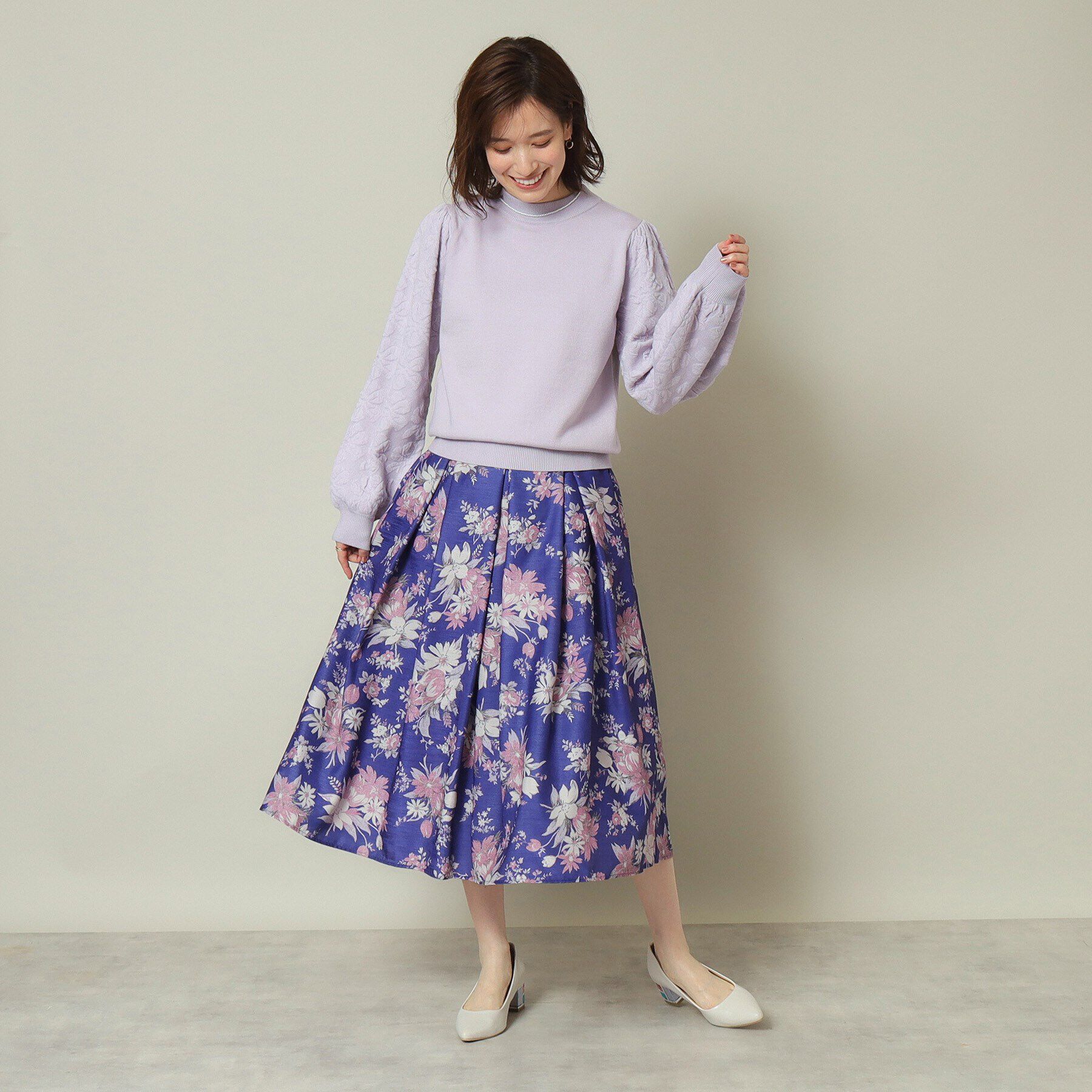 ITS&rsquo;DEMO「【手洗い可／後ろウエストゴム】シャンタン花柄スカート」|スカート|