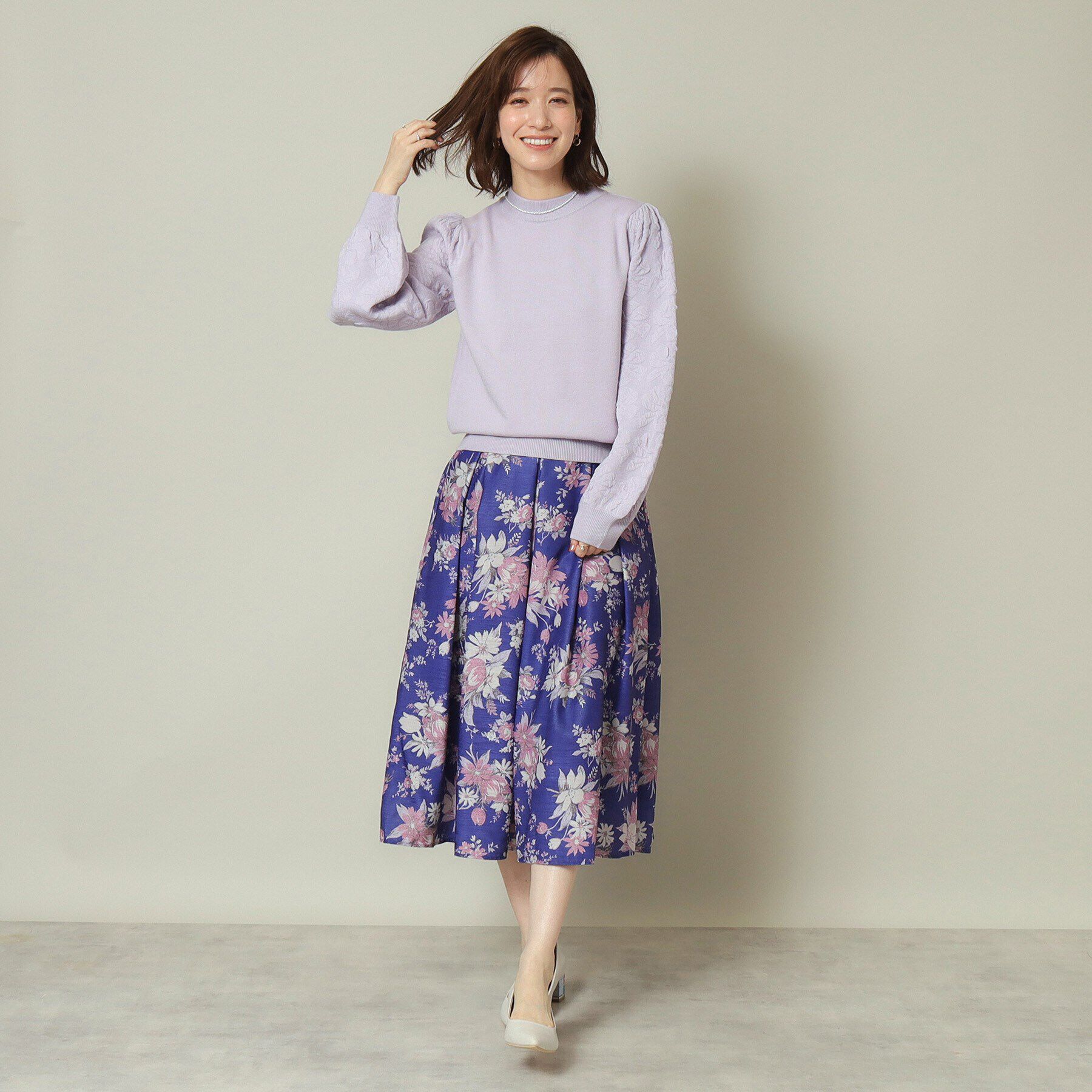 ITS&rsquo;DEMO「【手洗い可／後ろウエストゴム】シャンタン花柄スカート」|スカート|