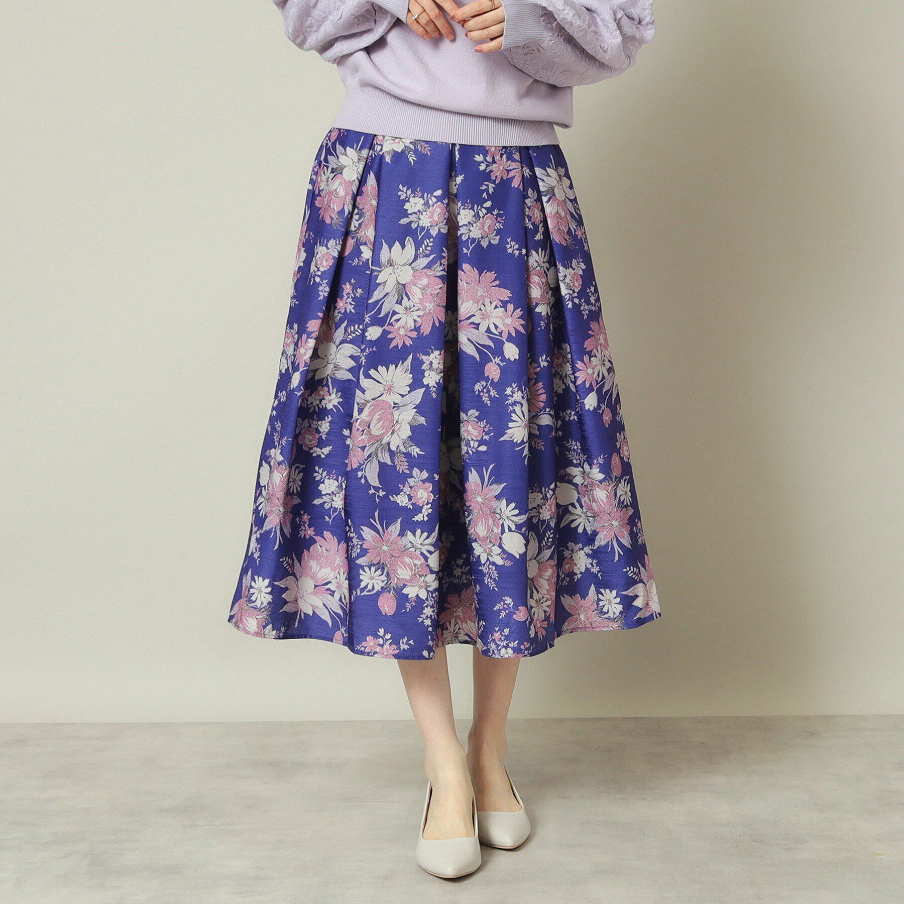 ITS&rsquo;DEMO「【手洗い可／後ろウエストゴム】シャンタン花柄スカート」|スカート|ブルー(192)