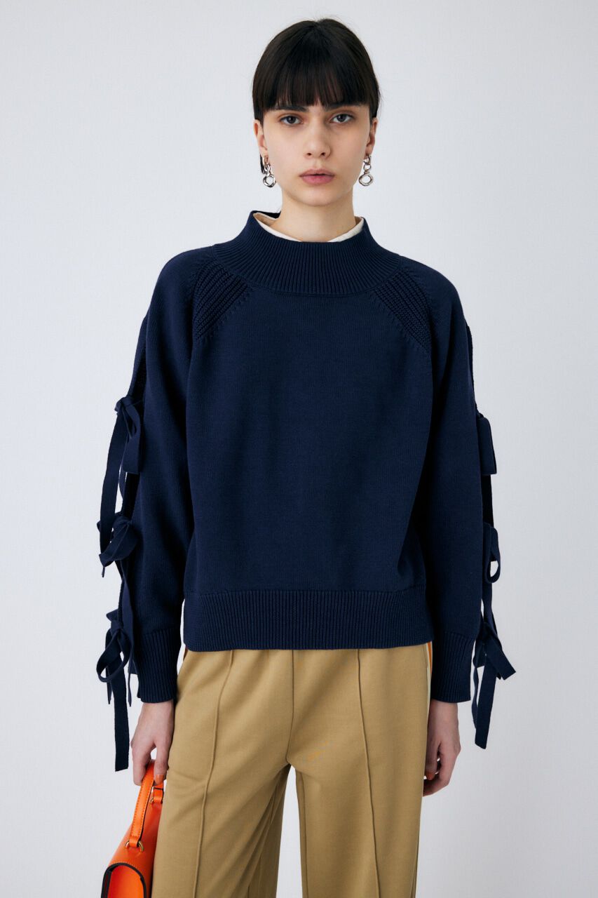 MOUSSY「RIBBON SLEEVE LOOSE ニット」|ニット・セーター|
