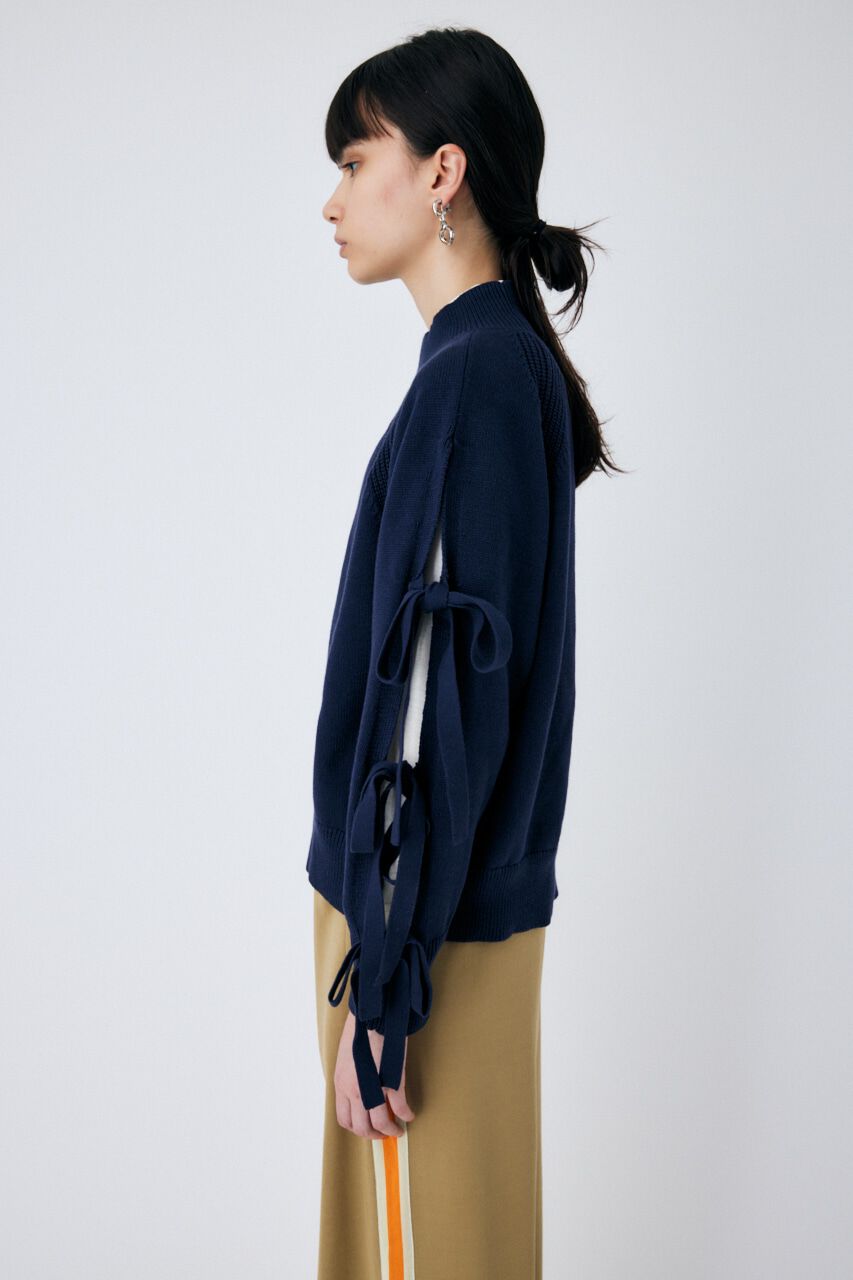 MOUSSY「RIBBON SLEEVE LOOSE ニット」|ニット・セーター|