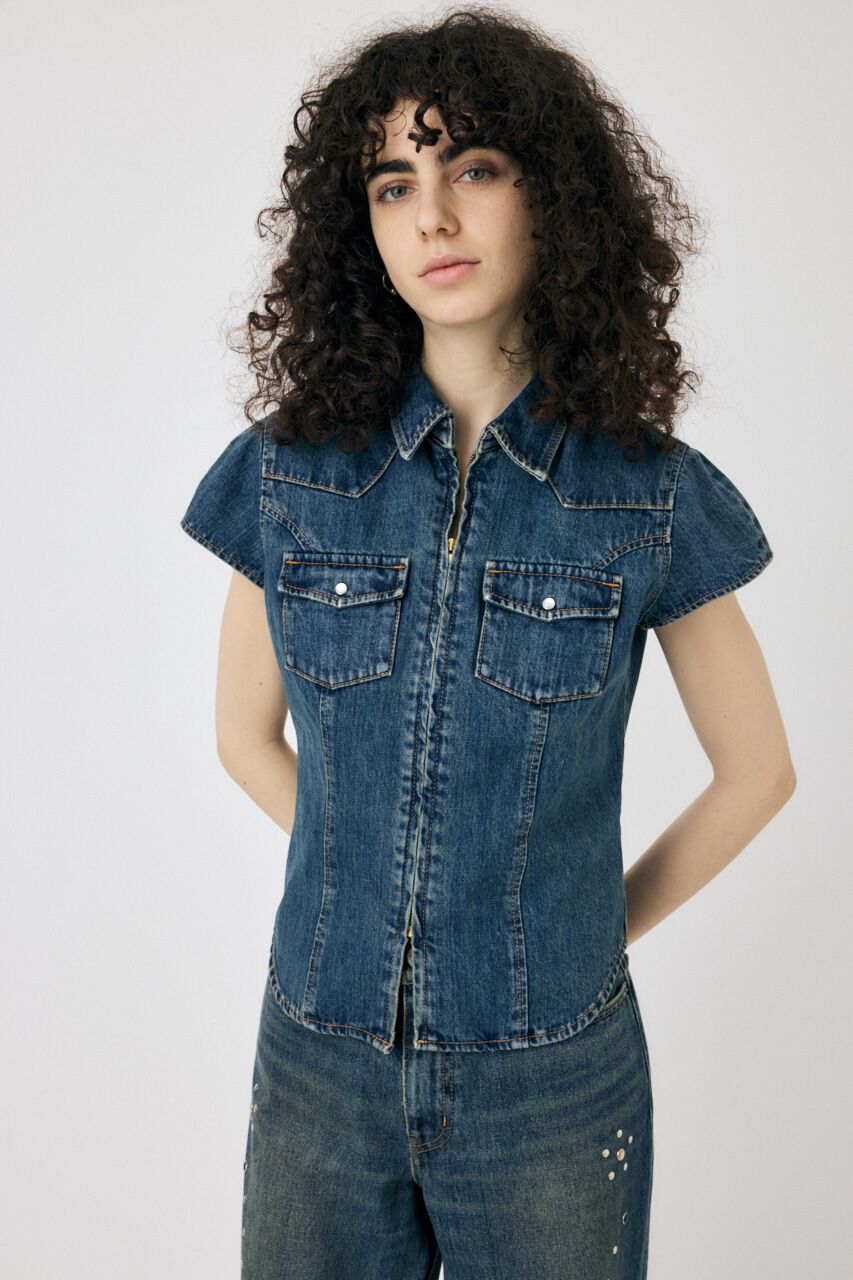 MOUSSY「CAP SLEEVE デニムシャツ」|シャツ・ブラウス|BLU