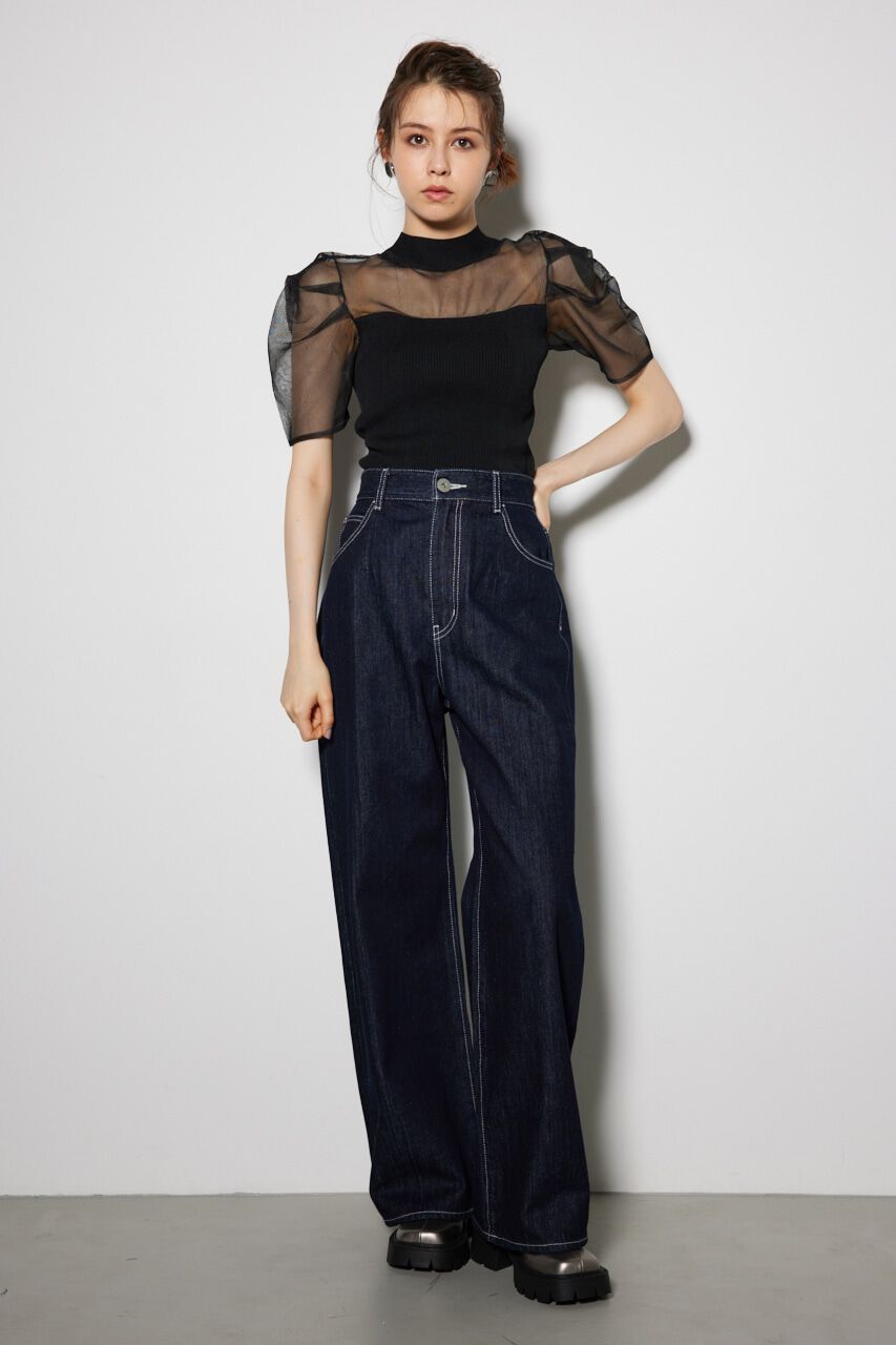 rienda「スリムタックワイドデニムパンツ」|デニム|D/BLU3