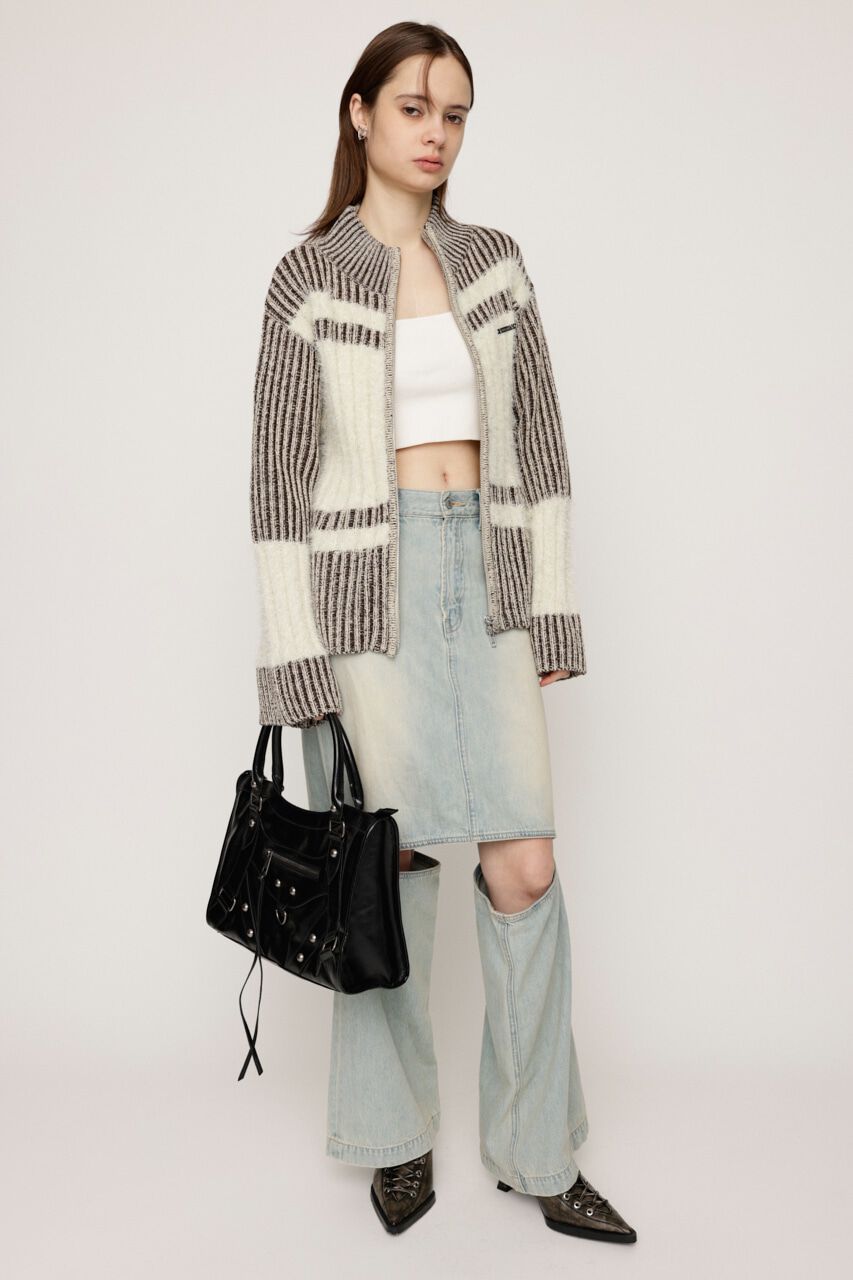 SLY「SHAGGY MIX ZIP UP KNIT トップス」|ニット・セーター|