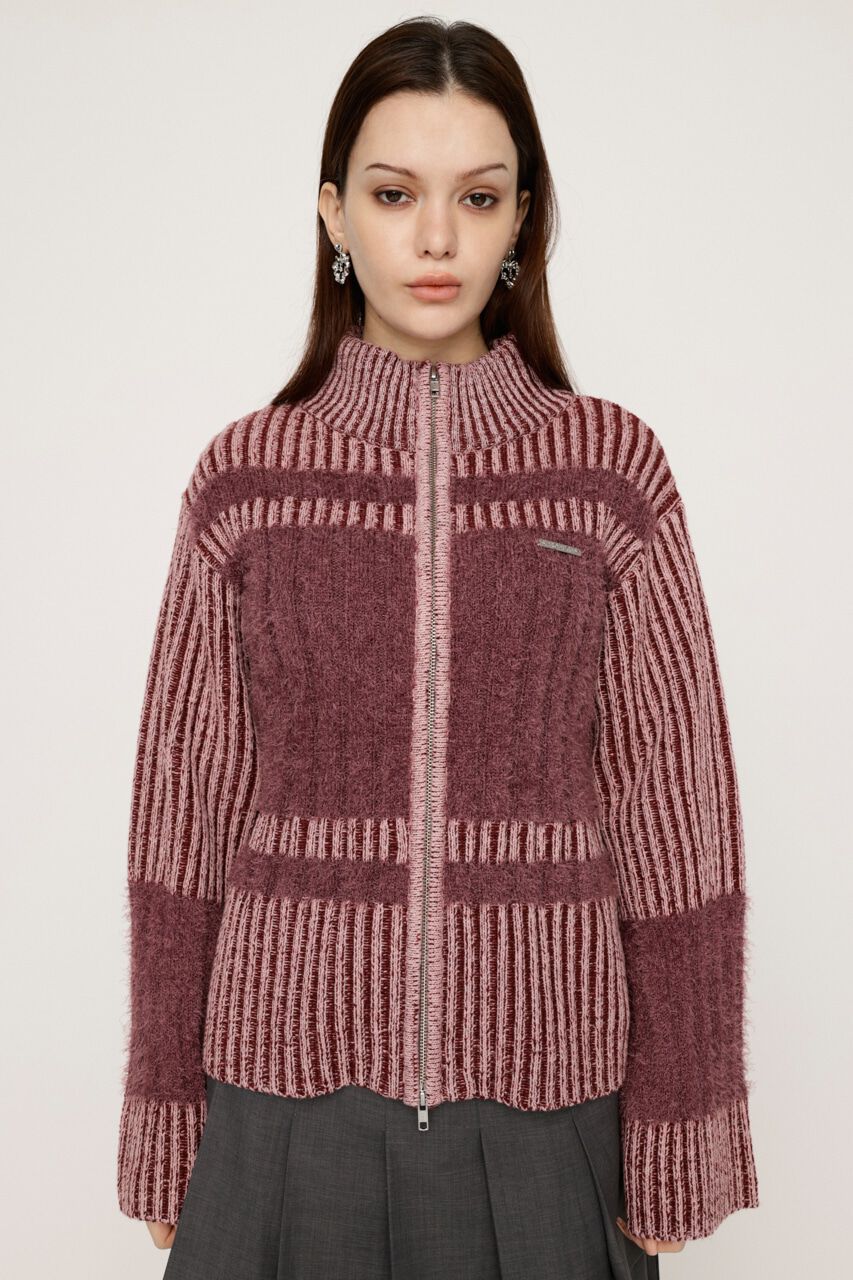 SLY「SHAGGY MIX ZIP UP KNIT トップス」|ニット・セーター|