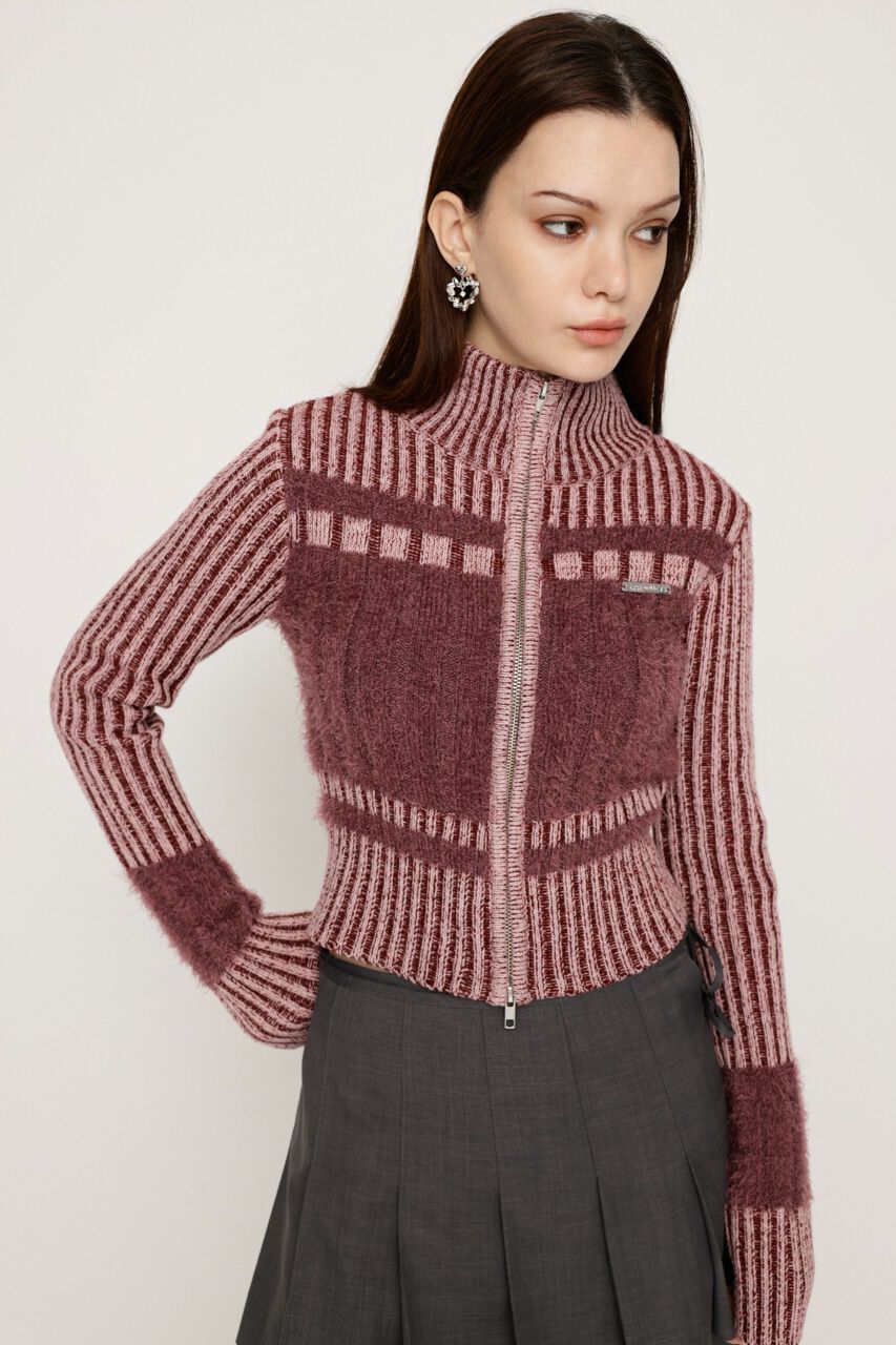 SLY「SHAGGY MIX ZIP UP KNIT トップス」|ニット・セーター|