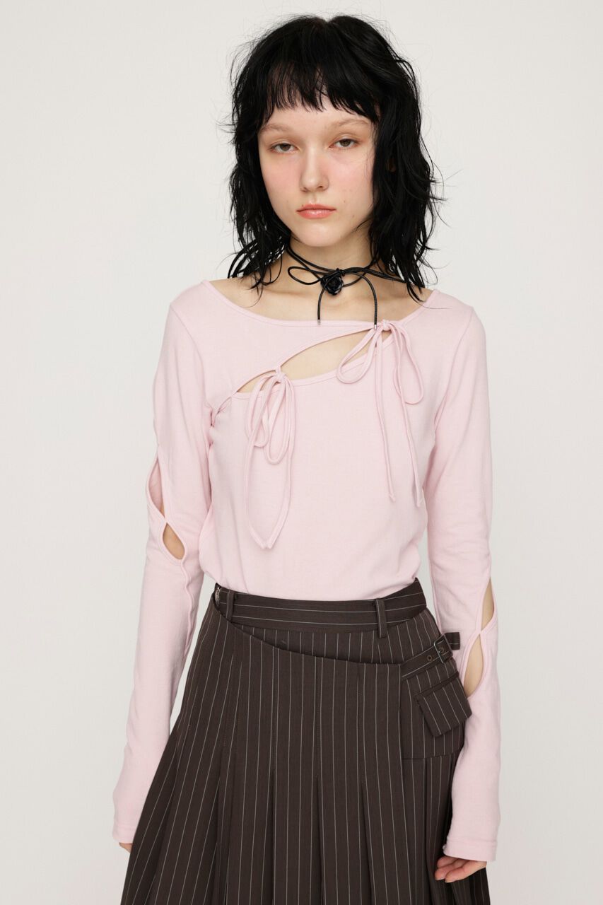 SLY「CUT OUT RIBBON トップス」|Tシャツ・カットソー|L/PNK1