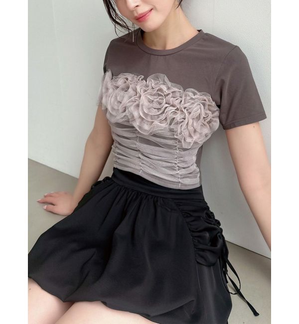 RESEXXY「チュールモチーフドッキングTシャツ」|Tシャツ・カットソー|チャコールグレー