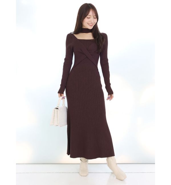 MERCURYDUO「2WAYランダムリブビスチェ風マーメイドニットワンピース」|ワンピース|