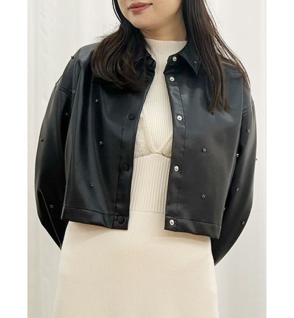 MERCURYDUO「フェイクレザービジュークロップドジャケット」|その他|ブラック