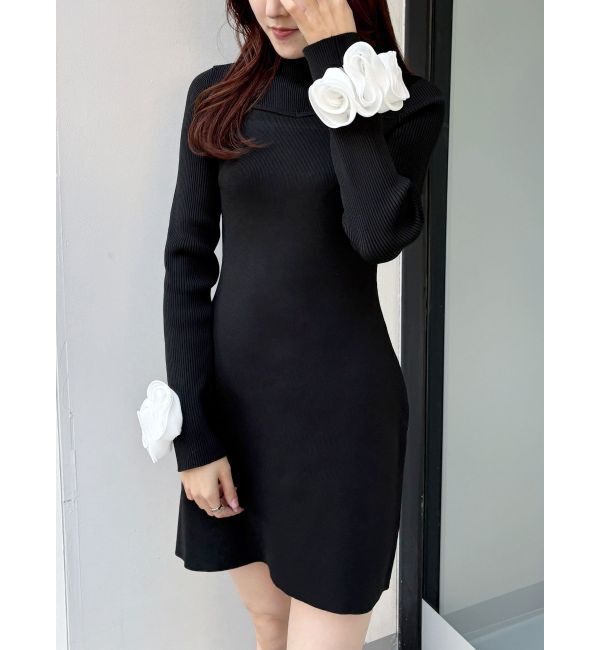 MERCURYDUO「ポインテッドコサージュミニニットワンピース」|ワンピース|