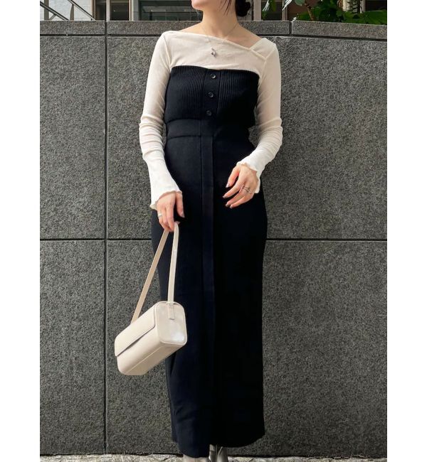 LAGUNAMOON「フロントボタンベアニットワンピース」|ワンピース|ブラック