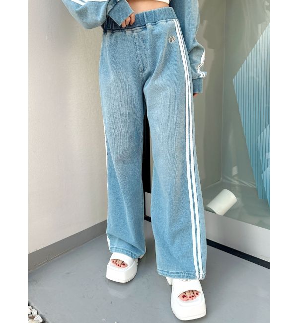 GYDA「GD SIDE 2ラインカットデニムワイドパンツ【SETUP着用可】」|その他|アイスブルー