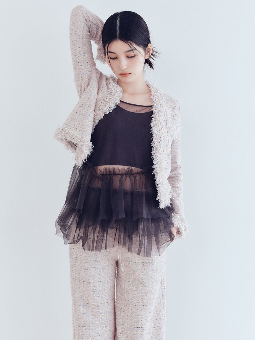 LILY BROWN Lingerie「【LILY BROWN Lingerie】カップ付フリルチュールキャミ」|キャミソール|