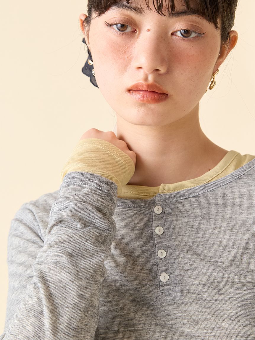 LILY BROWN「ウールブレンドヘンリーレイヤードトップス」|Tシャツ・カットソー|