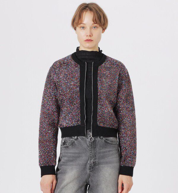  「ラメZIPカーディガン」|ニット・セーター|ブラック