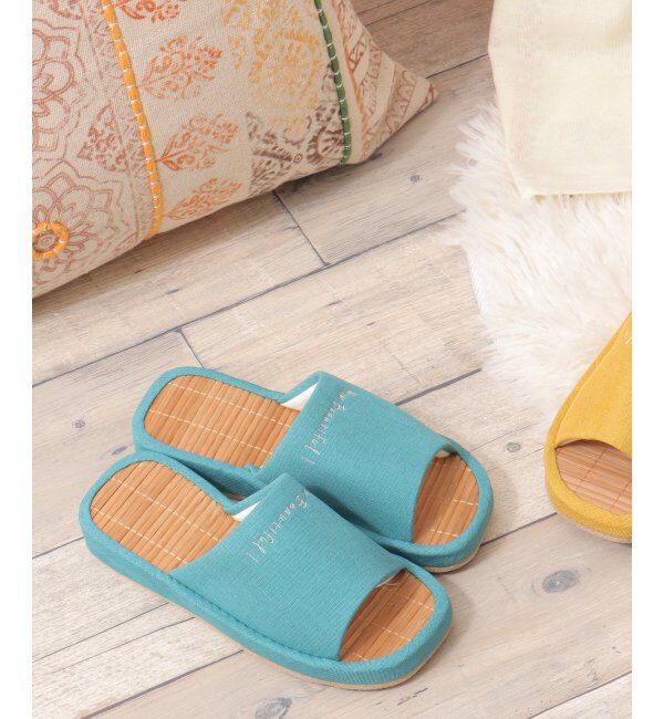 Lbc with Life「茶竹厚底ロゴスリッパ」|ルームシューズ|ターコイズブルー