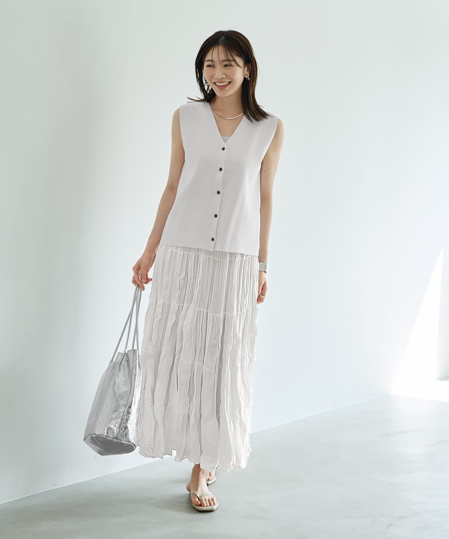 STYLE DELI「94cm丈コットン質感ワッシャーティア―ドスカート」|フレア|