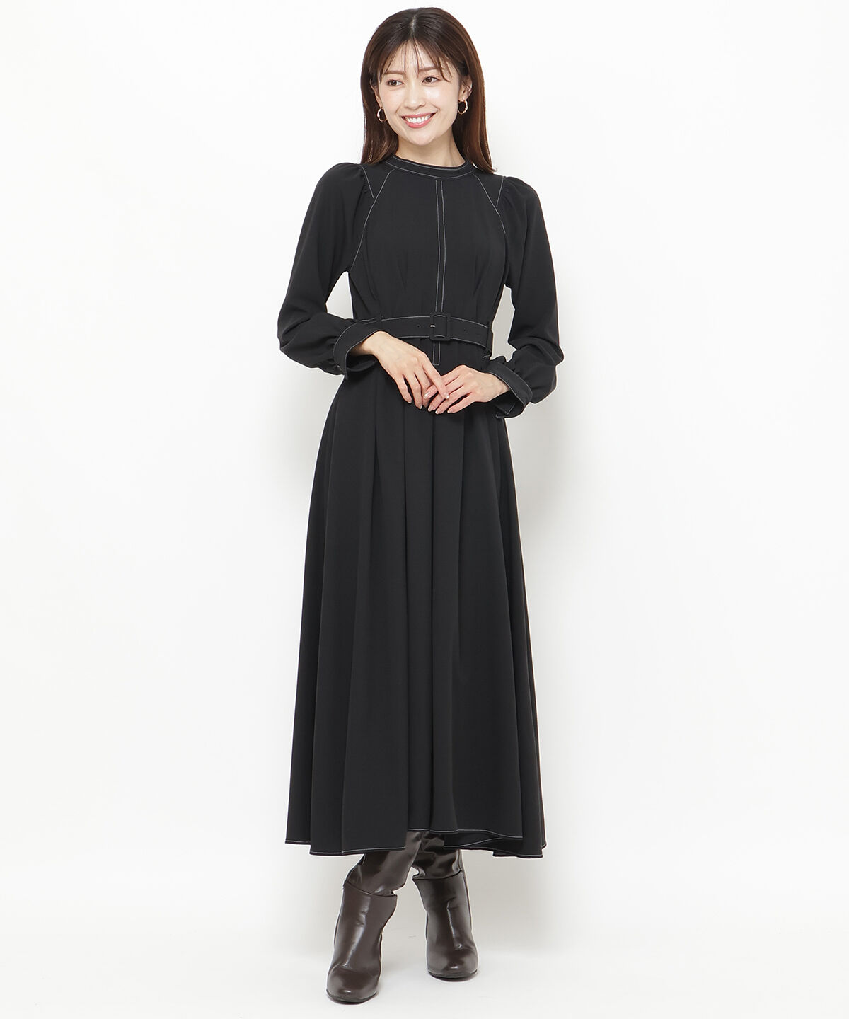 アンドクチュール「配色ステッチハイネックプリンセスワンピース」|ワンピース|