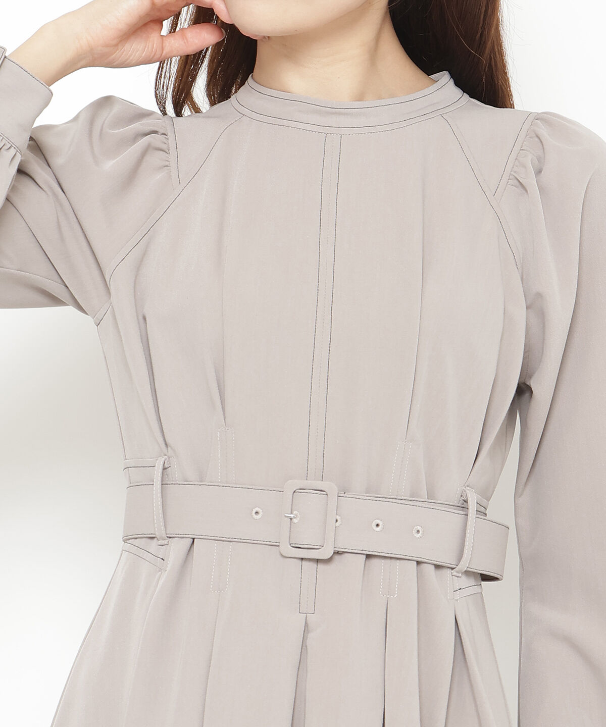 アンドクチュール「配色ステッチハイネックプリンセスワンピース」|ワンピース|