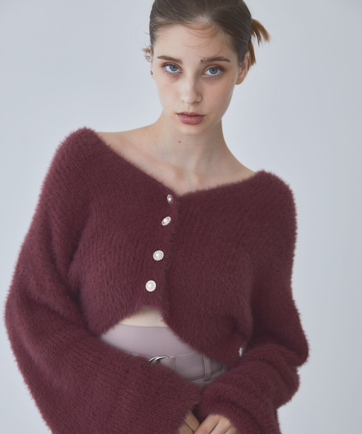 REDYAZEL「フェザーニットカーディガン」|カーディガン|レッド