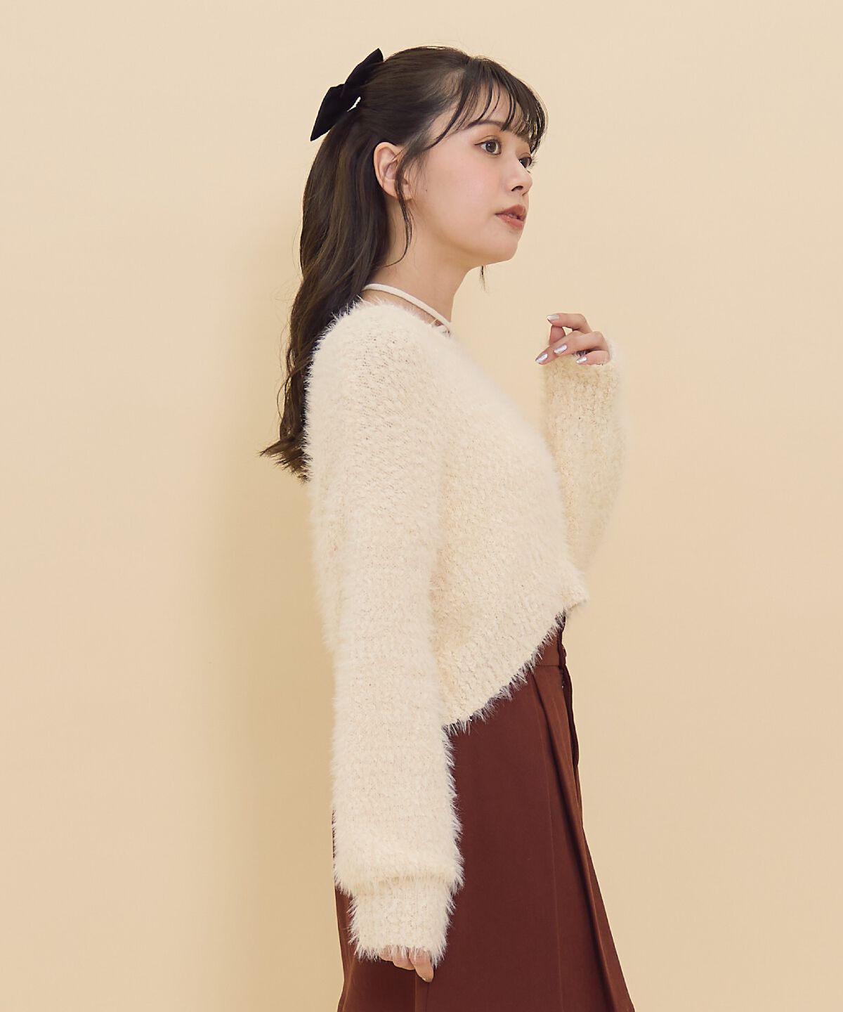 REDYAZEL「ネックリボンシャギーニットトップス」|ニット・セーター|