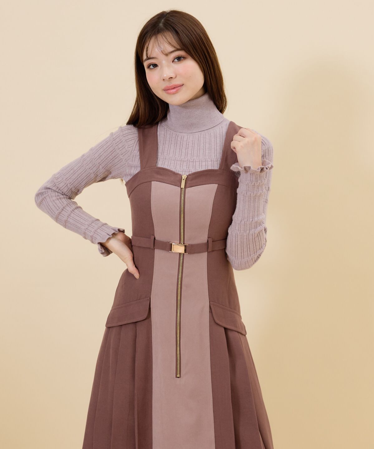 REDYAZEL「バイカラーサイドプリーツジャンパースカート」|ジャンパースカート|