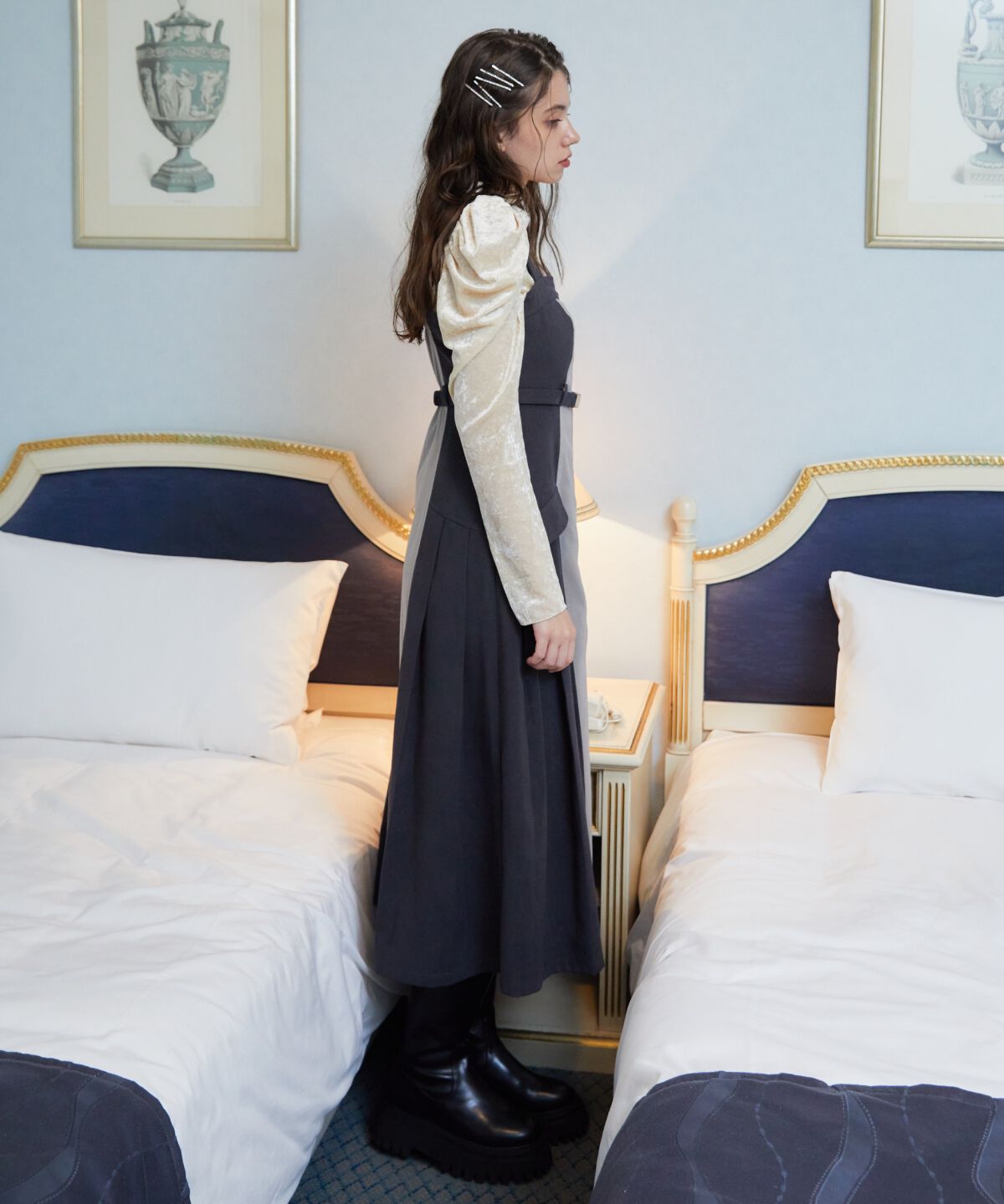 REDYAZEL「バイカラーサイドプリーツジャンパースカート」|ジャンパースカート|