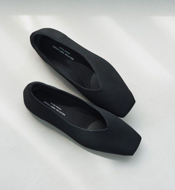 UNITED ARROWS green label relaxing「ウェルネス ニット スクエアVカット シューズ 撥水 ウォッシャブル」|ローファー|BLACK