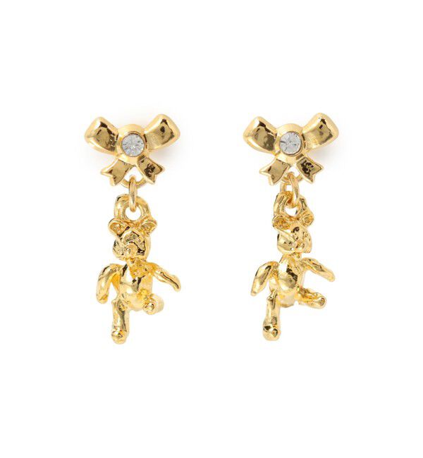 Ray BEAMS 「リボン &times; ベア 2WAY ピアス」|ピアス|GOLD