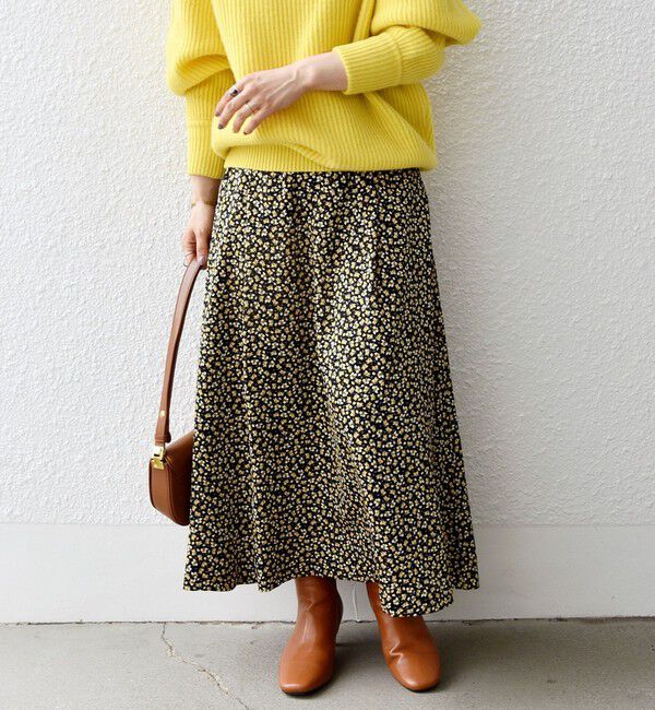 SHIPS any「SHIPS any:〈ウォッシャブル〉プチ リーフ＆フラワー Aライン スカート」|スカート|ブラック