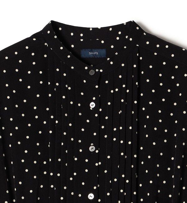 SHIPS for women「《一部追加予約》【WEB限定】〈手洗い可能〉ドット / 花柄 バンドカラー サイド プリーツ ワンピース」|ワンピース|