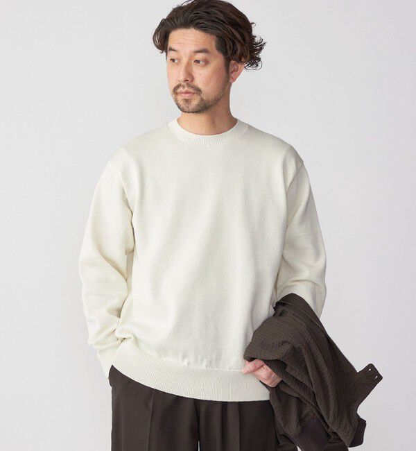 SHIPS「SHIPS:〈手洗い可能〉7ゲージ 2プライ ストローヤーン ギマ クルーネック ニット」|ニット・セーター|ナチュラル