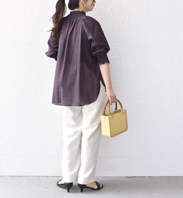 SHIPS for women「〈洗濯機可能〉シアー シャーリング ネック 5分袖 ブラウス」|シャツ・ブラウス|